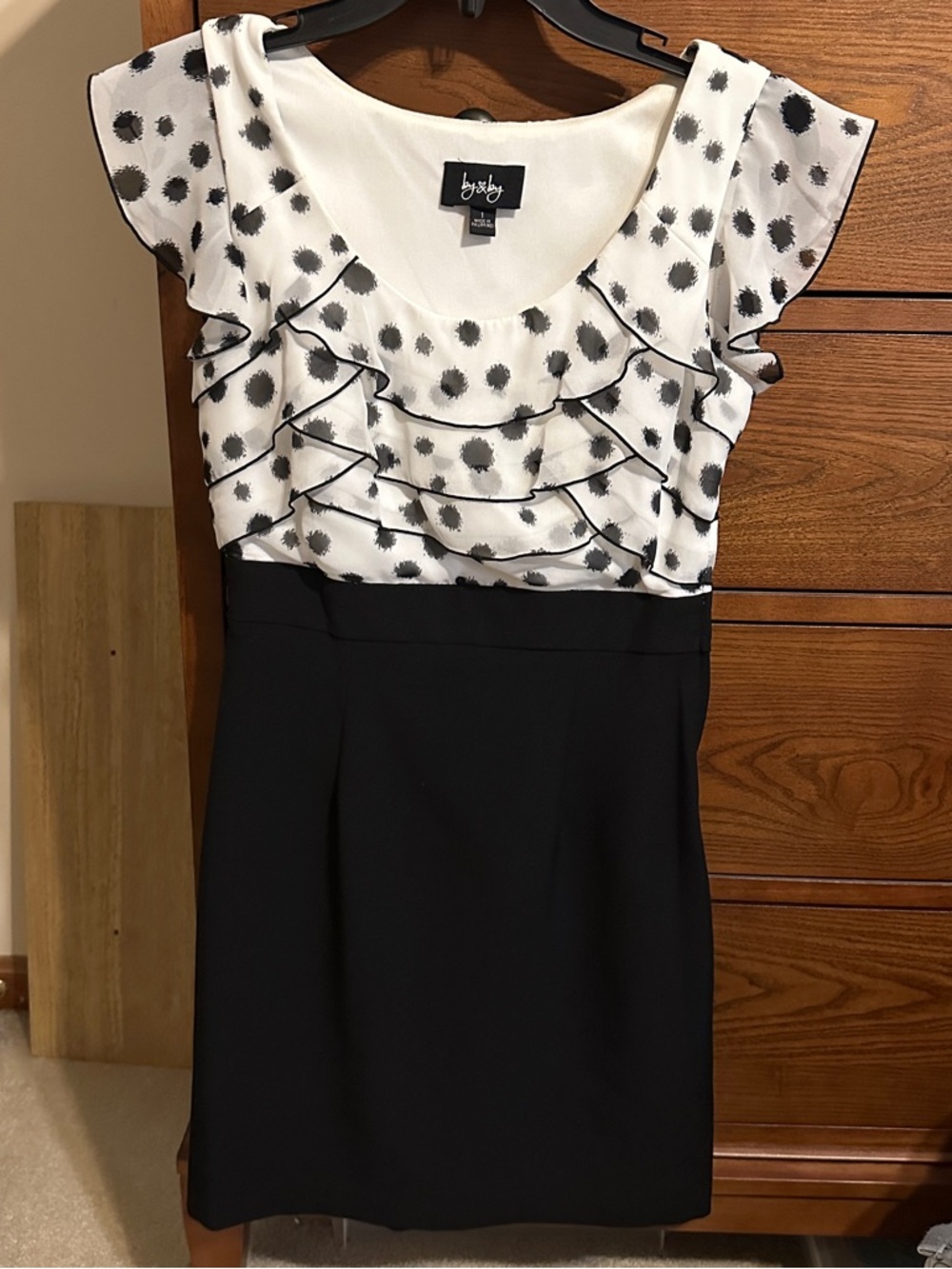 by & by Black Skirt White Polka Dot Ruffle Top Mini Dress